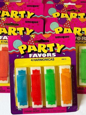 Unique Vintage 1990s Harmonica Party Favors 28 Pieces 7 Sealed Packs NOS